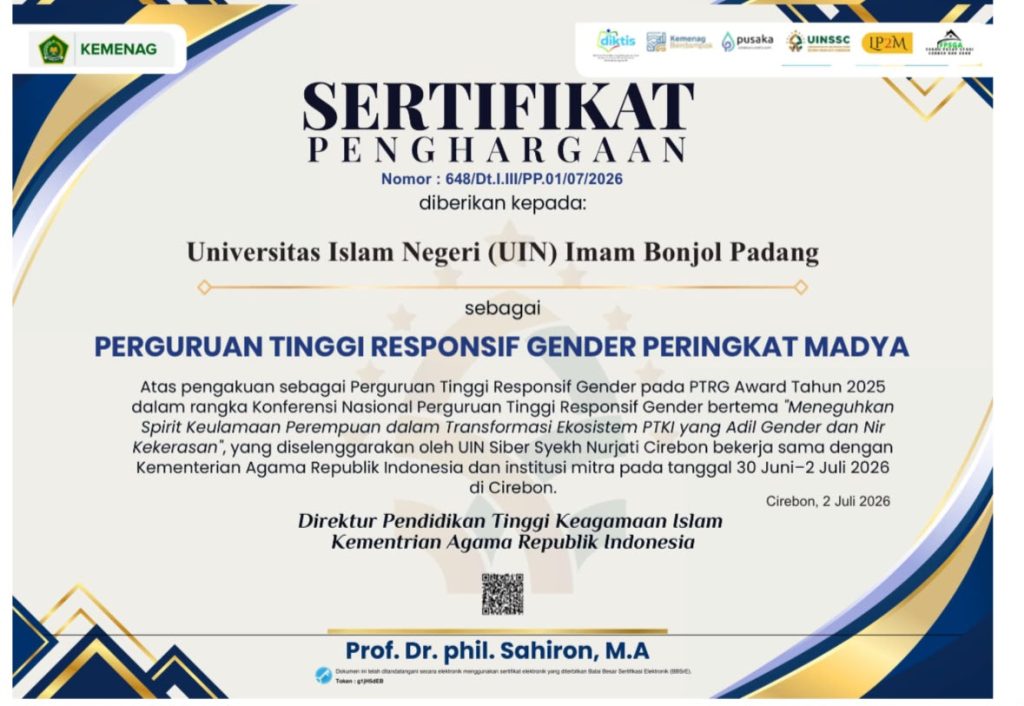 UIN Imam Bonjol Padang Raih Penghargaan Perguruan Tinggi Responsif Gender Peringkat Madya, Teguhkan Ekosistem Kampus Inklusif